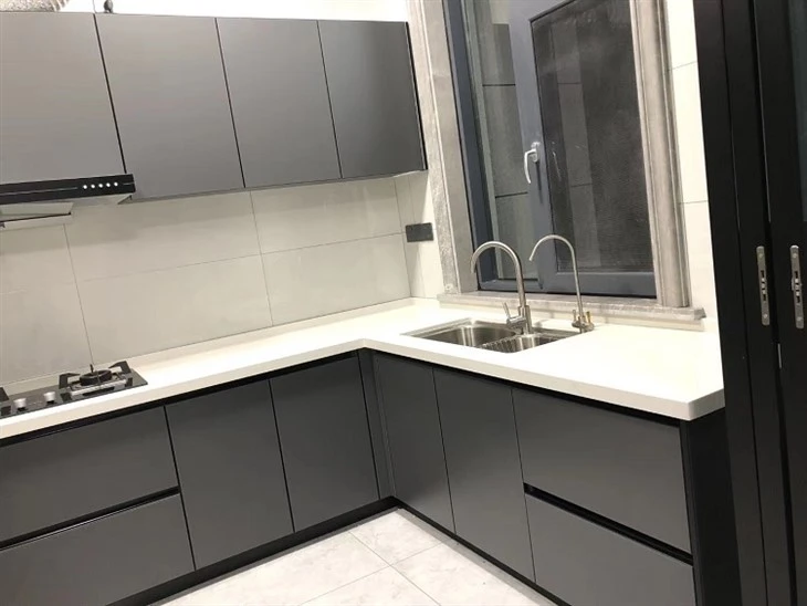 2mm Glass Front Kitchen Cabinet-dark grey black (5)